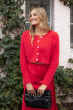 Tavan Crop Button Front Cardigan Red
