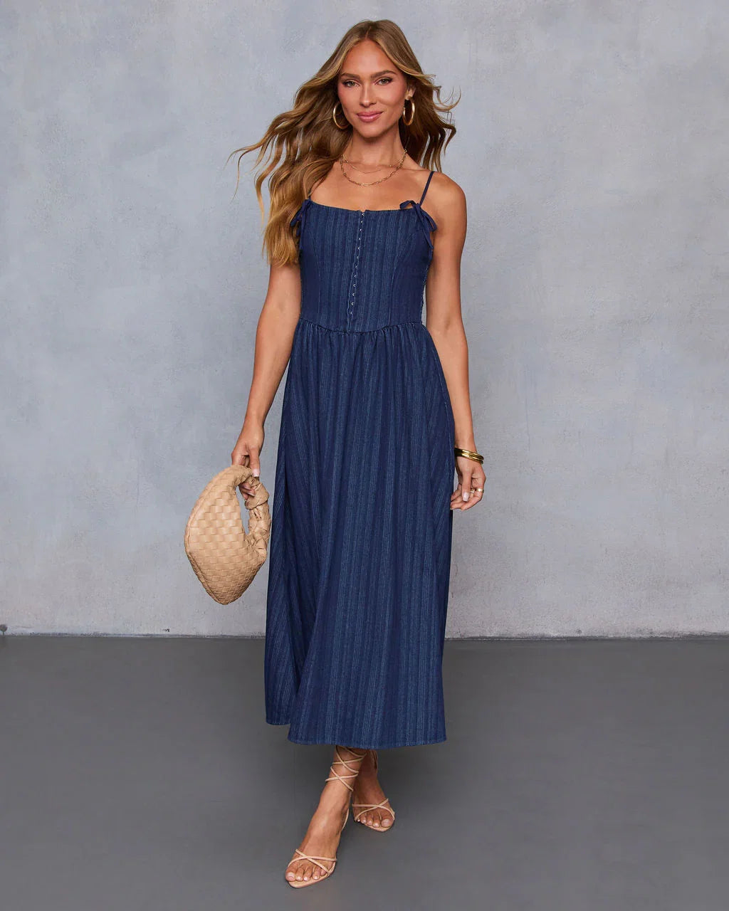 Good On You Denim Bustier Midi Dress