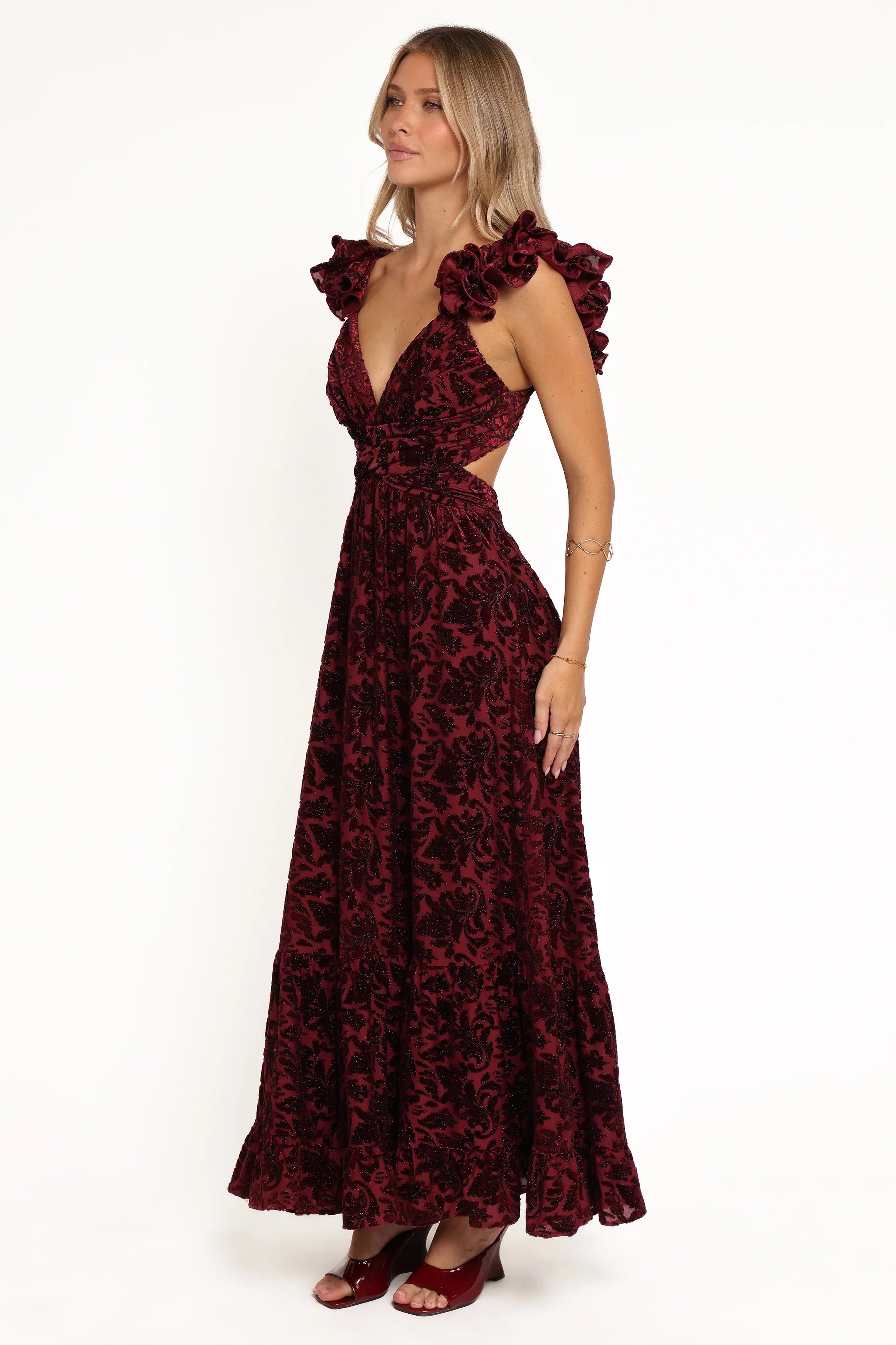 Harmony Maxi Dress Burgundy Metallic Floral