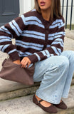 Ice Bae Stripe Knit Cardigan Blueberry Chocolate Stripe