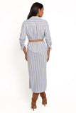 Caprice Long Sleeve Button Down Maxi Dress Blue Stripe