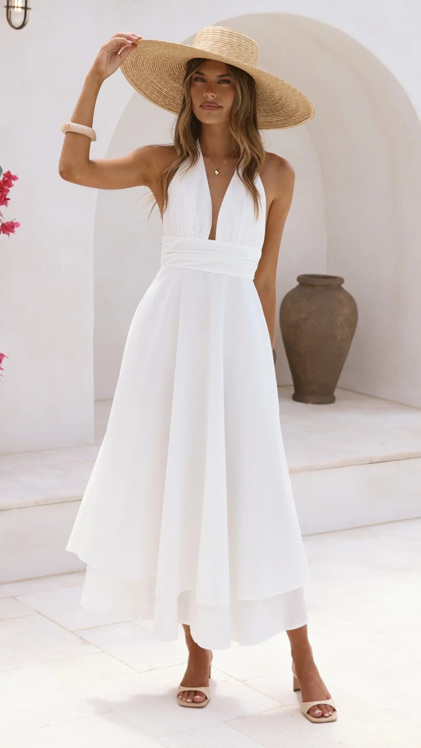 Kathy Halter Neck Maxi Dress White