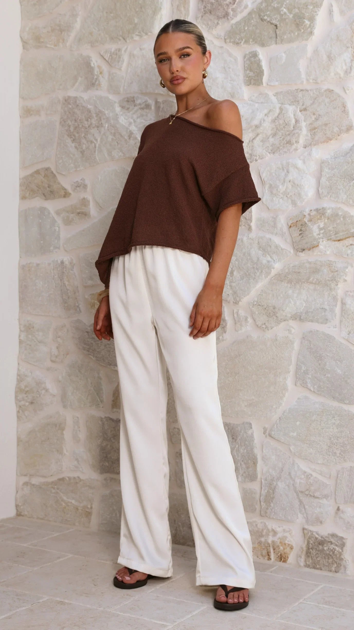 Blair Off Shoulder Tee Chocolate