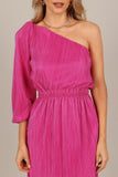 Pontee One Shoulder Pleated Midi Dress Orchid