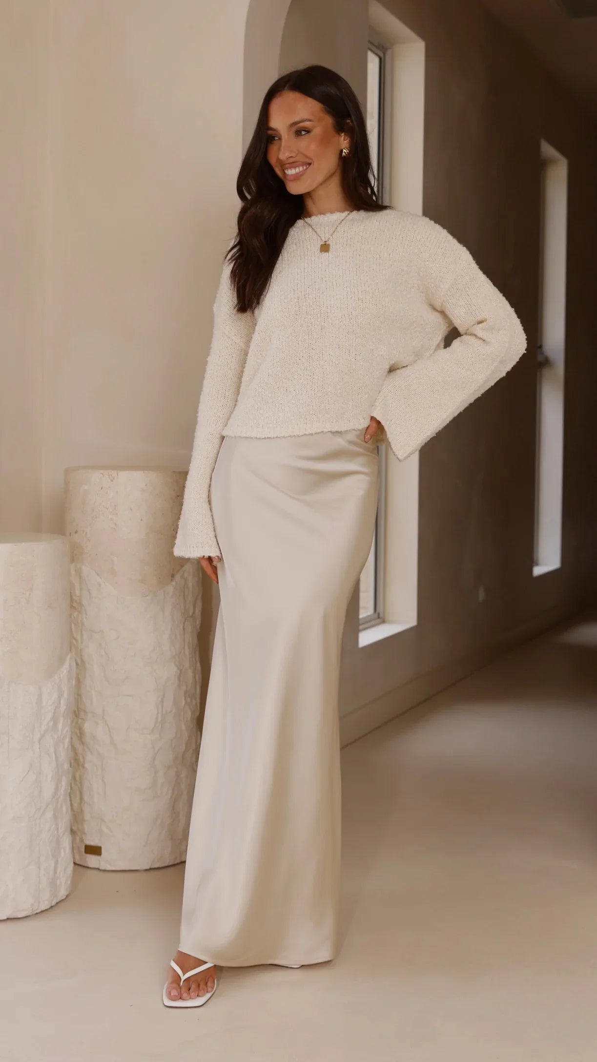 Zala Cropped Knit Sweater Cream