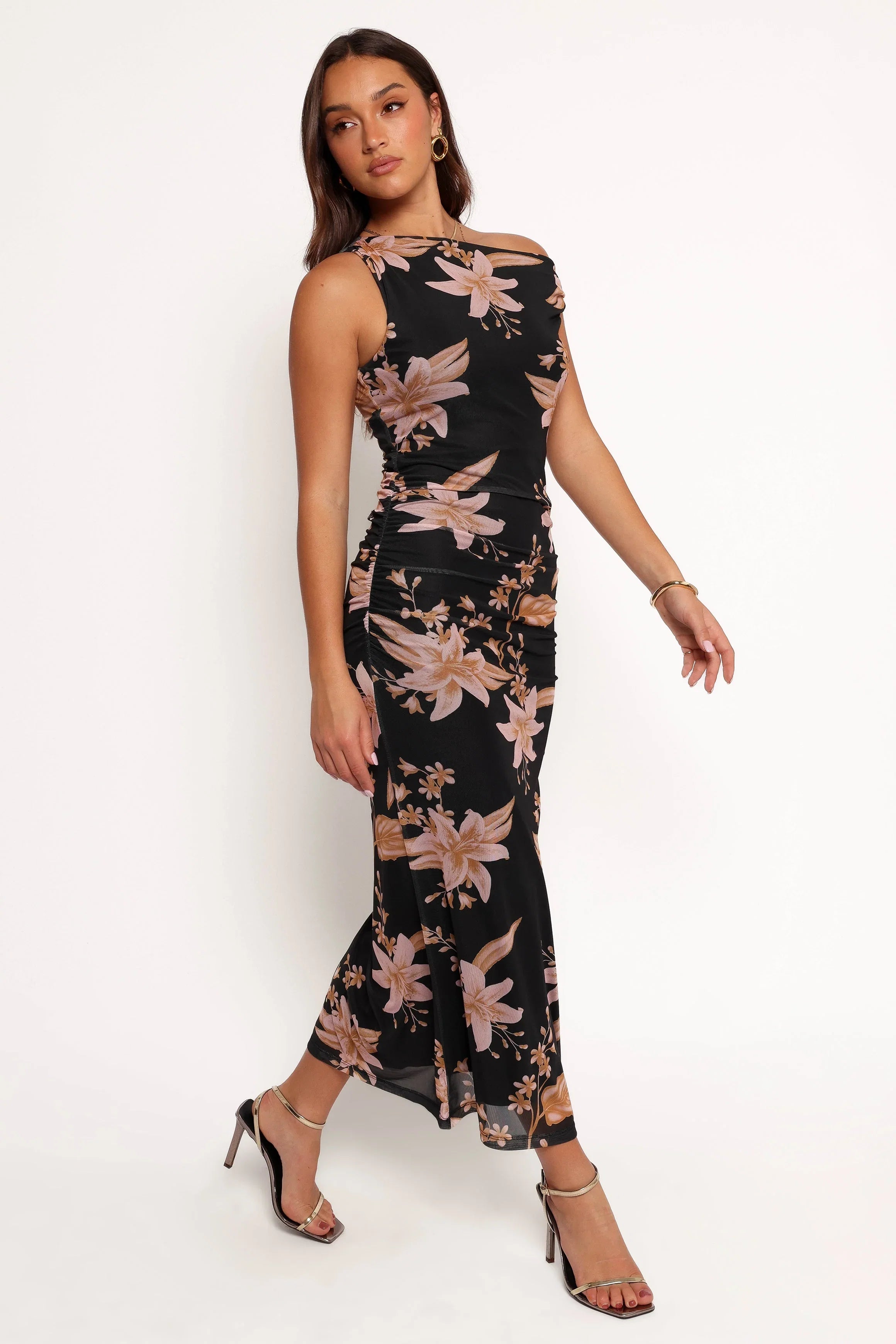 Arabelle Maxi Off Shoulder Dress Black Peach