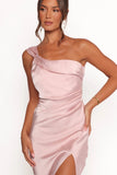 Lolana Draped One Shoulder Dress Pale Pink