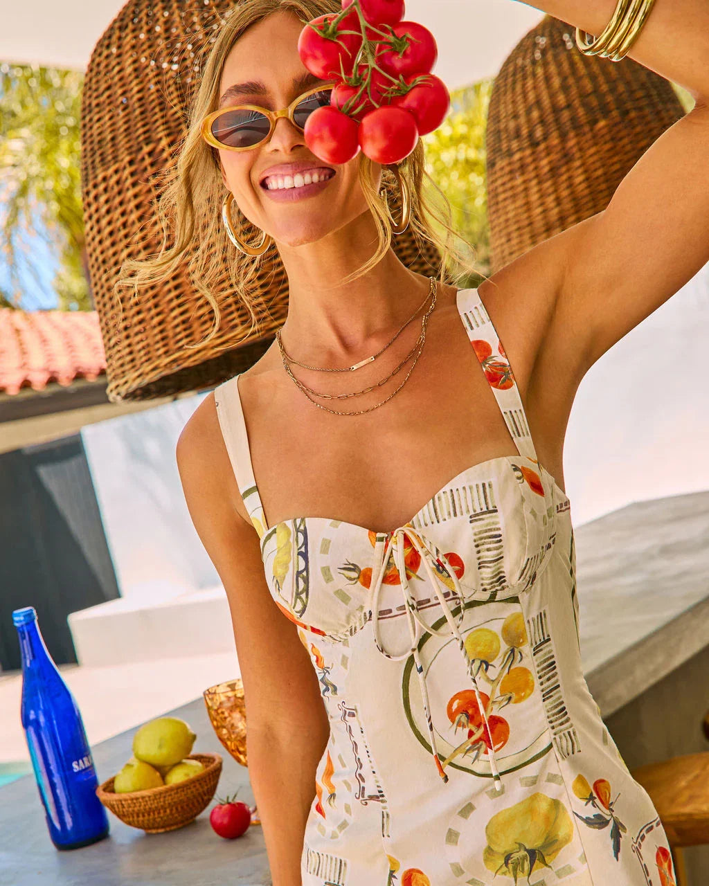 Sunlit Market Novelty Tomato Print Mini Dress