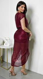 Lya Off Shoulder Draped Sequin Midi Dress Burgundy