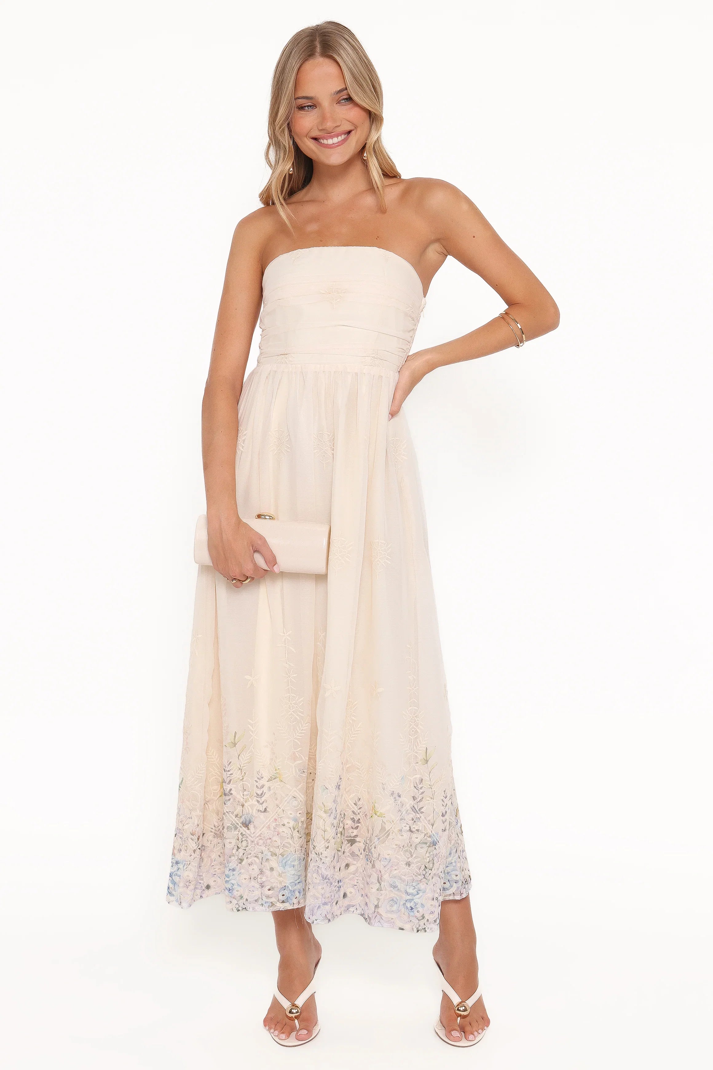 Kayt Strapless Dress Embroidered Floral