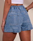 Prairie Canyon Paisley Denim Waist Tie Shorts