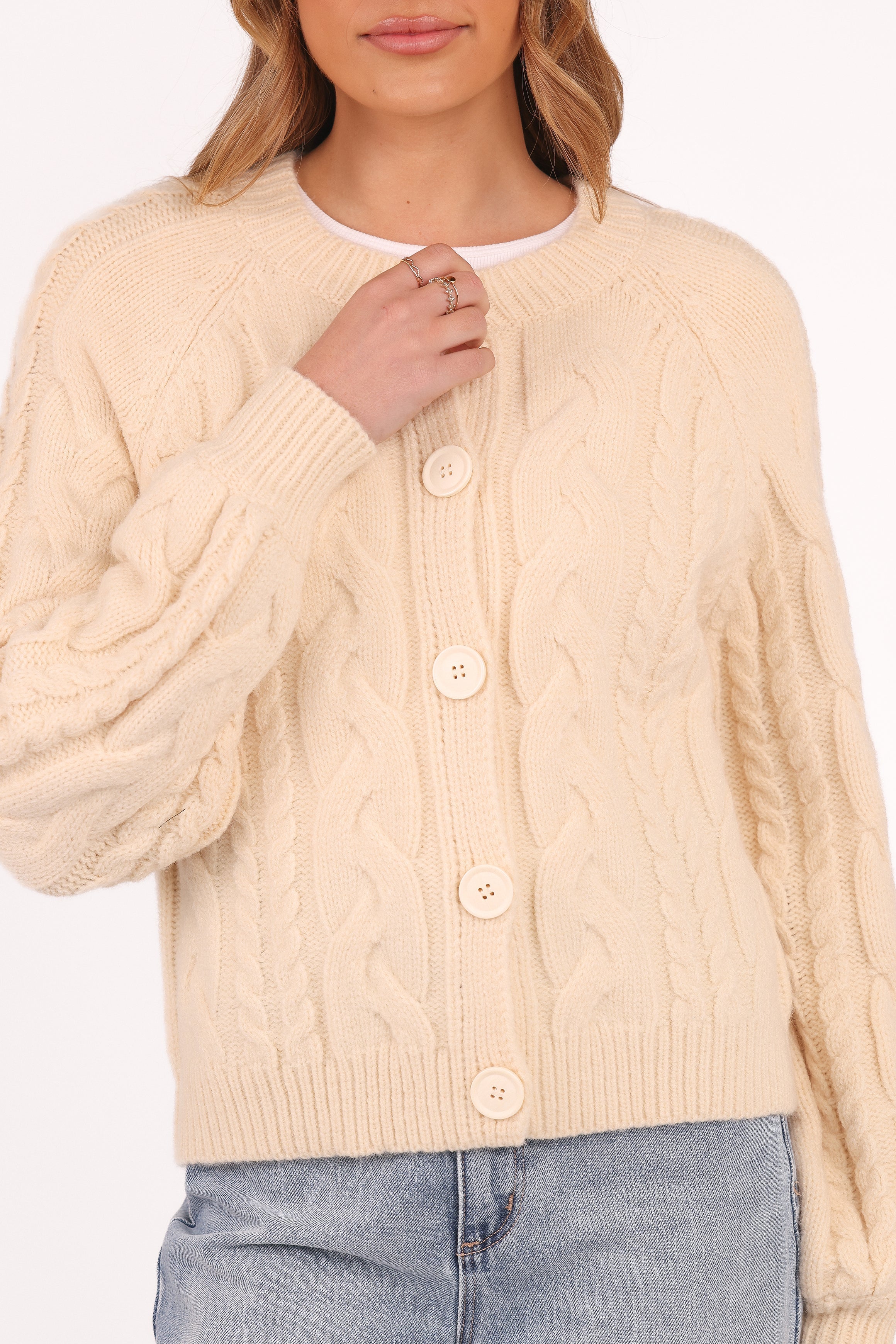 Nika Cable Knit Cardigan Taupe