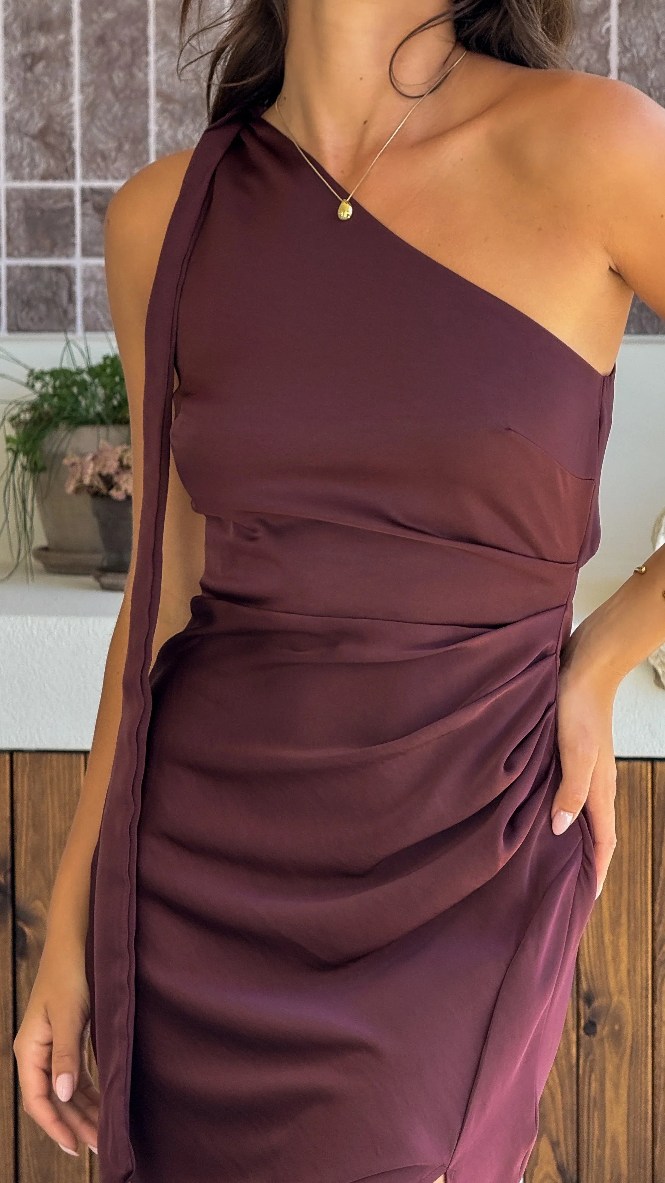 Halle One Shoulder Maxi Dress Chocolate
