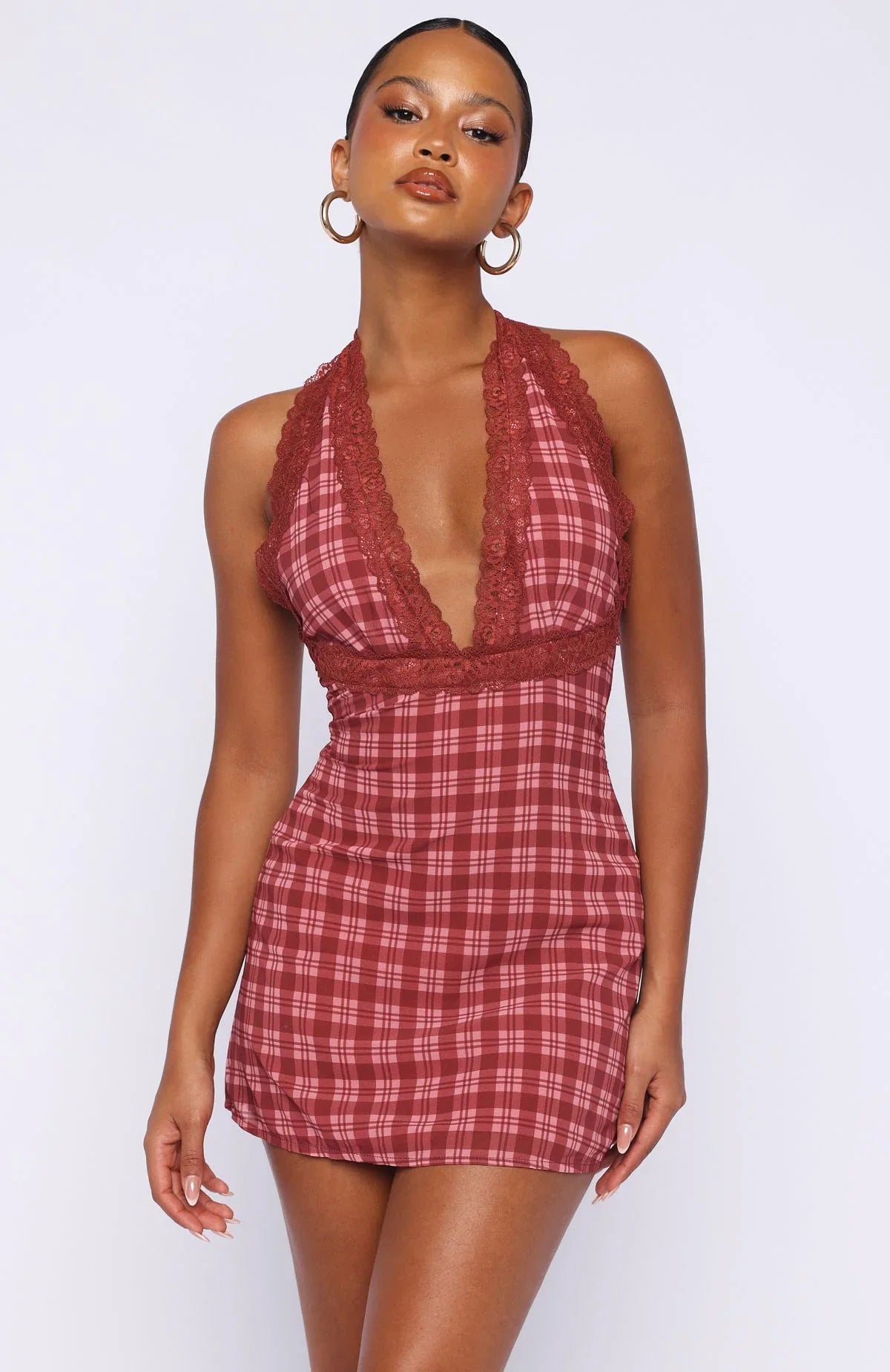 A Girls Girl Mini Dress Berry Plaid