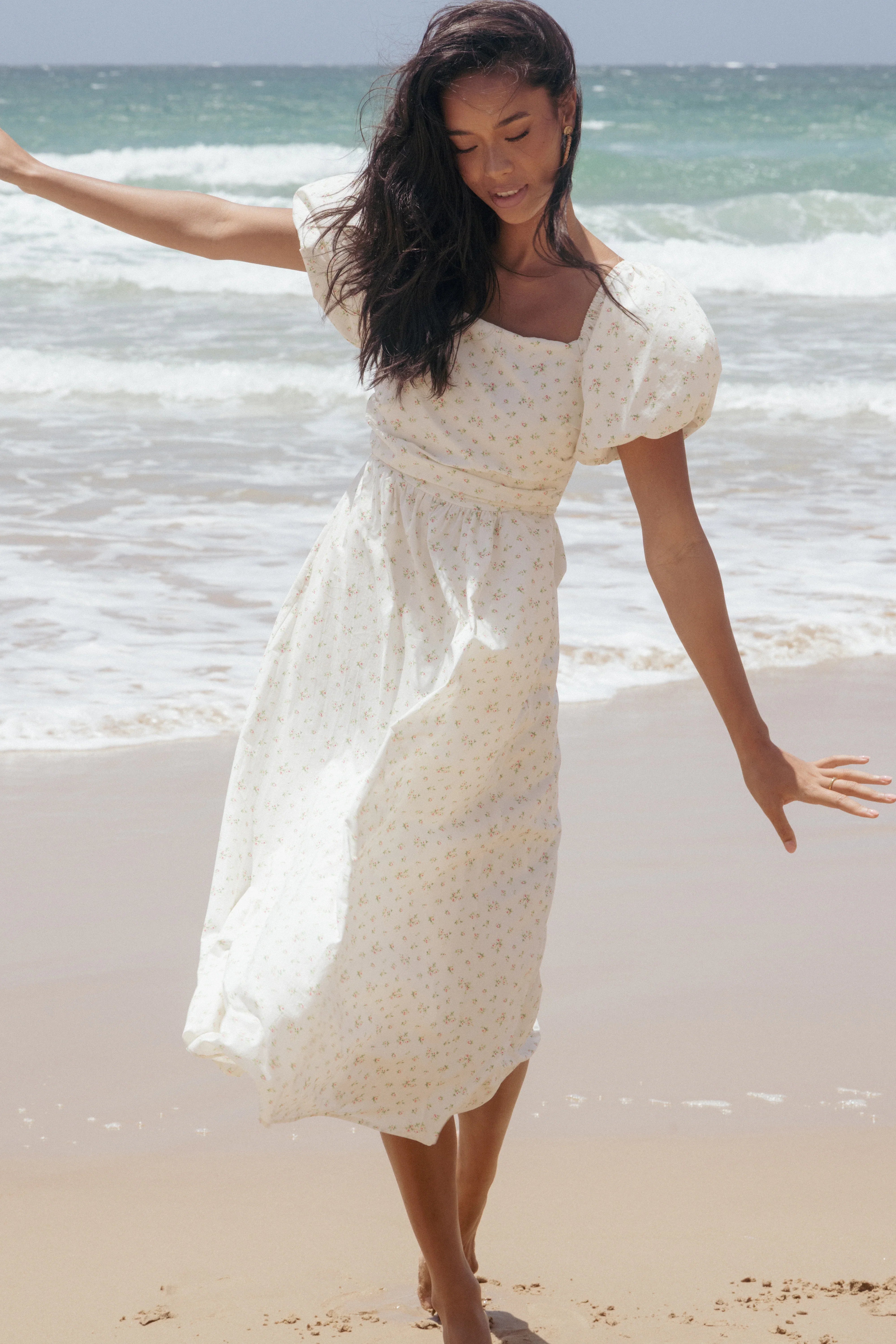 Clo Puff Sleeve Midi Dress White Betty