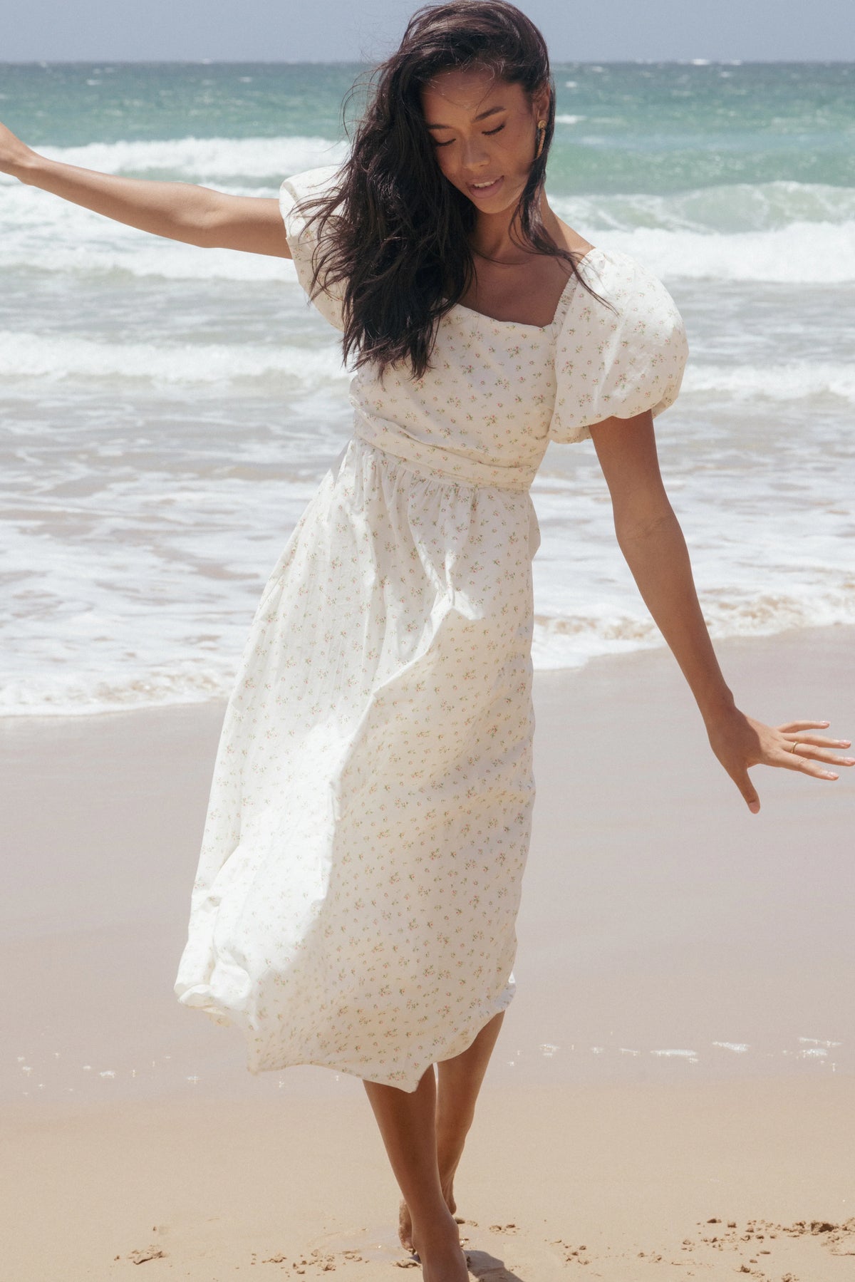 Clo Puff Sleeve Midi Dress White Betty