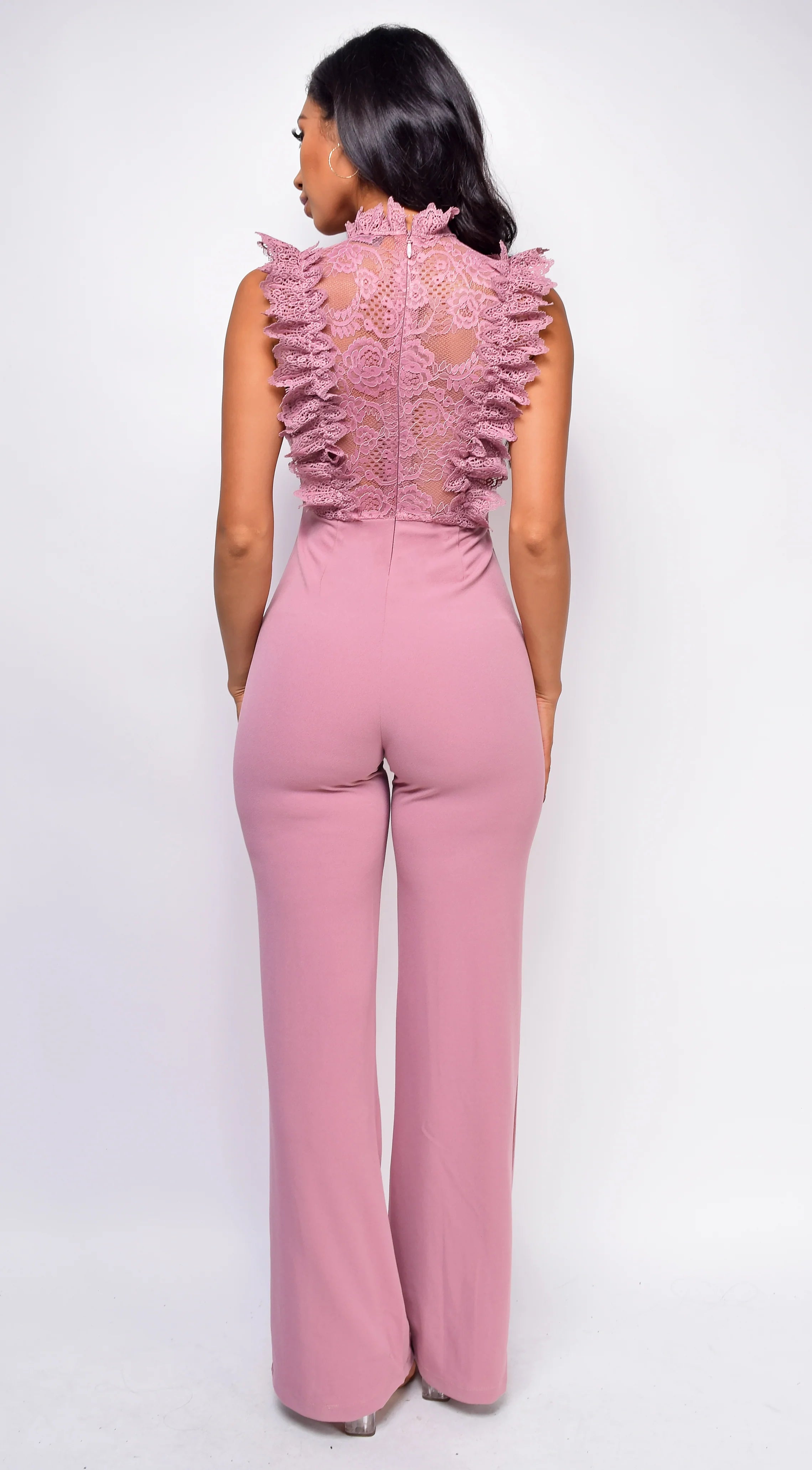 Vanna Crochet Flared leg Jumpsuit Mauve Pink