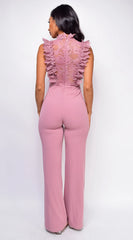 Vanna Crochet Flared leg Jumpsuit Mauve Pink