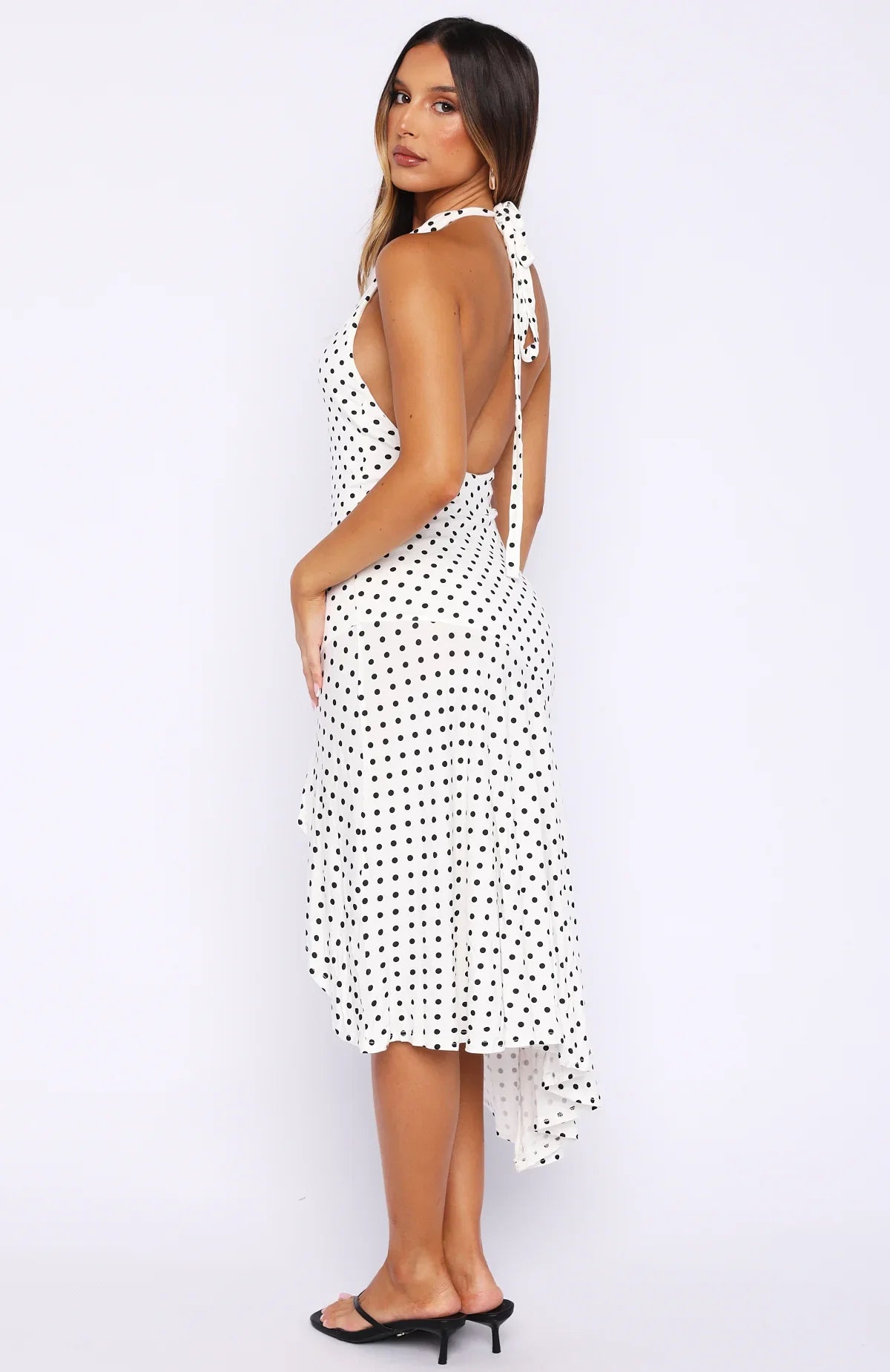 Blushing Nights Midi Dress Cream Black Polka Dot