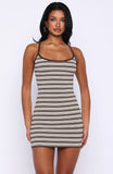 Ive Been Thinking Knit Mini Dress Chocolate Cream Stripe