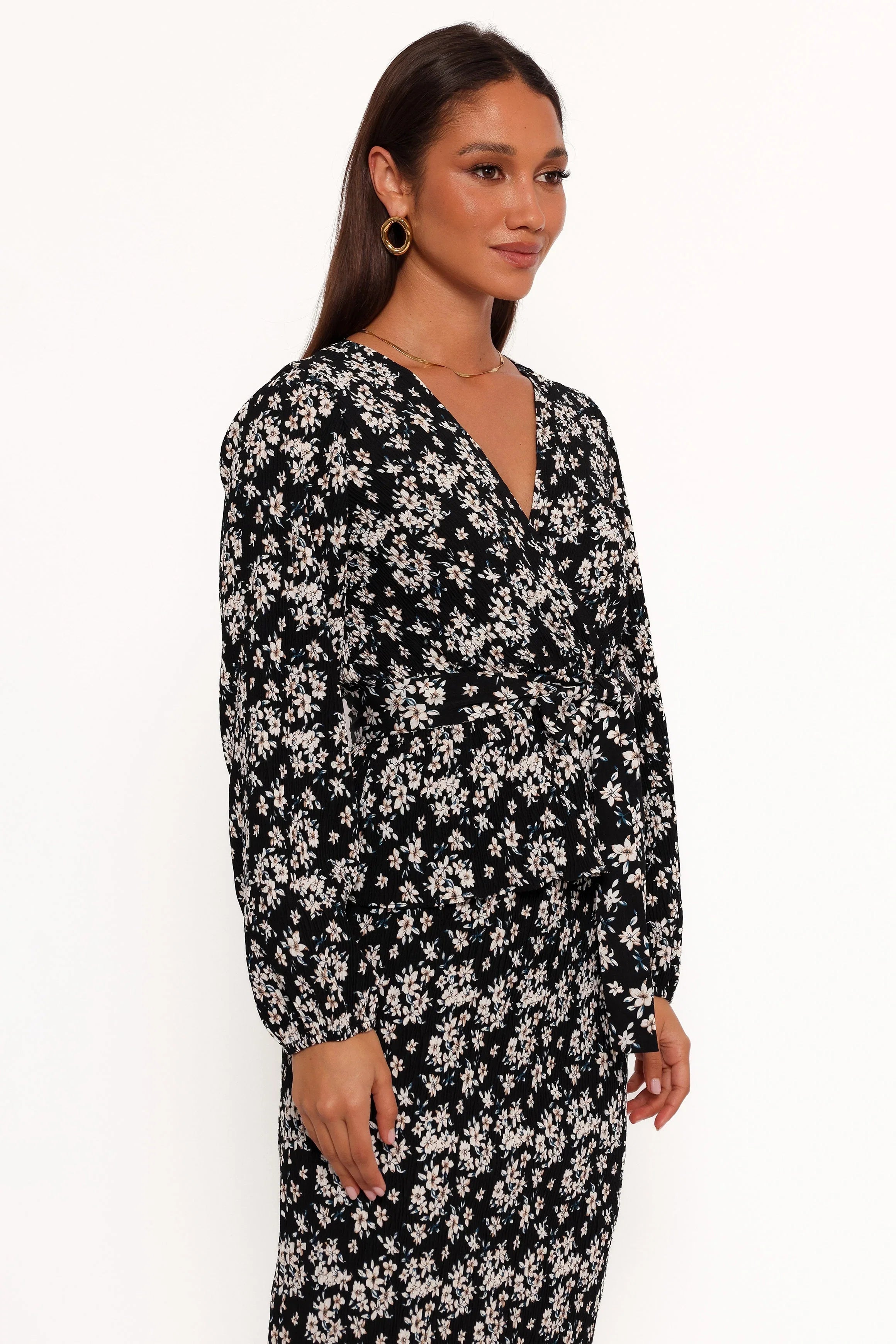 Minelli Pleat Top Black White Floral