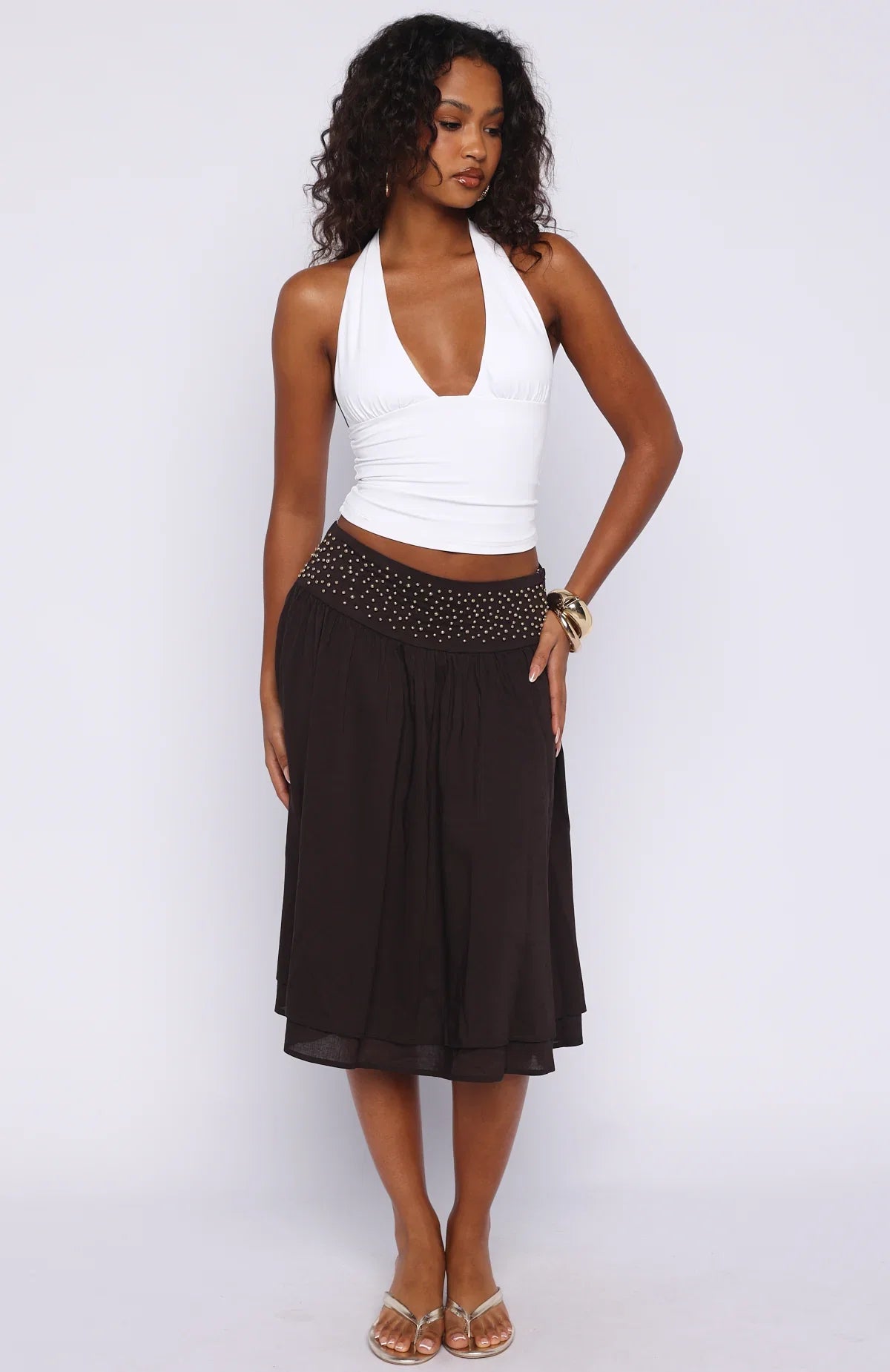 Heavenly Verse Studded Midi Skirt Espresso