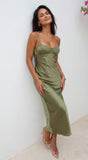 Olivienne Satin Maxi Dress Green