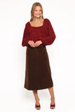 Halina Velvet Midi Skirt Chocolate
