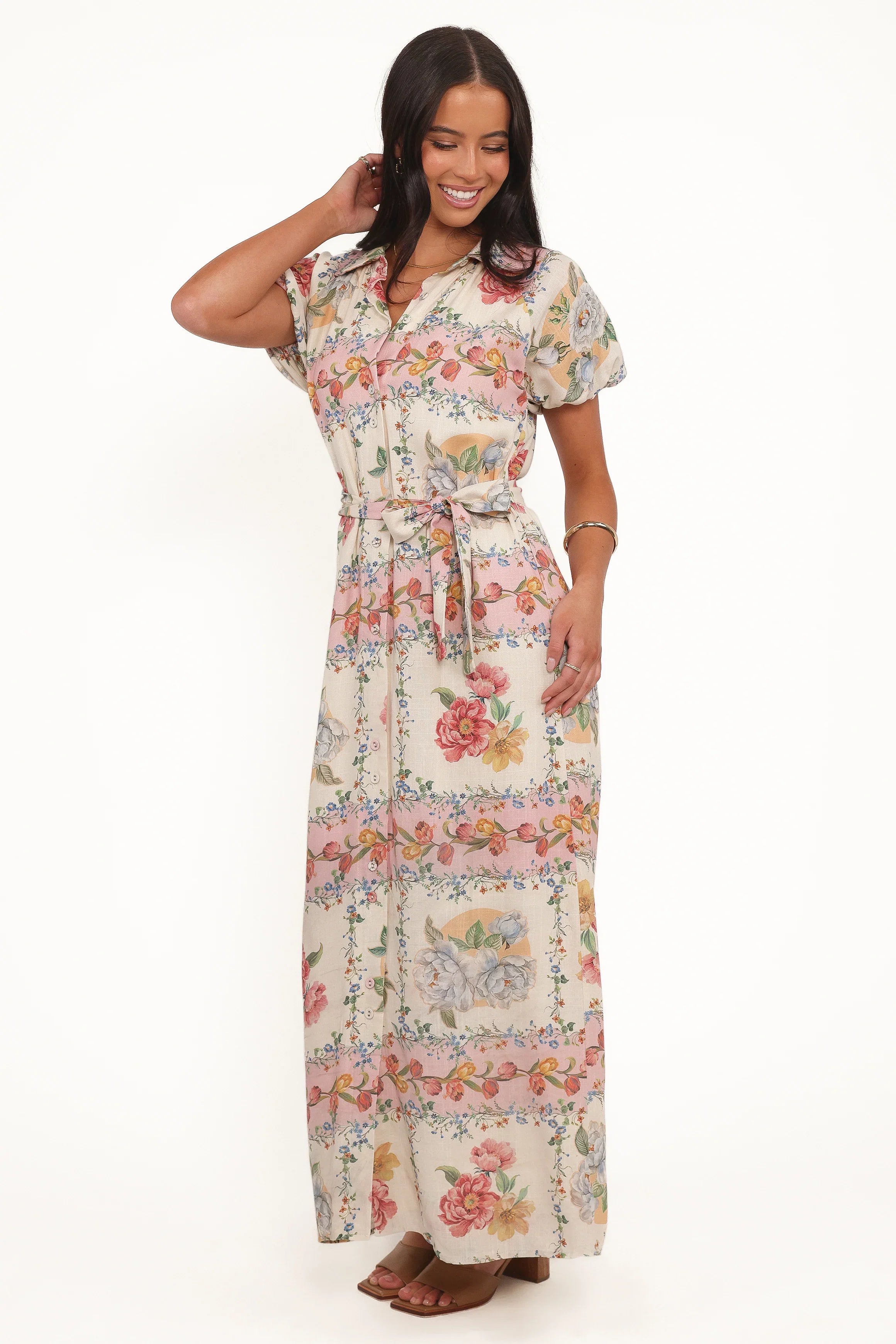James Button Through Maxi Dress Rose Tile