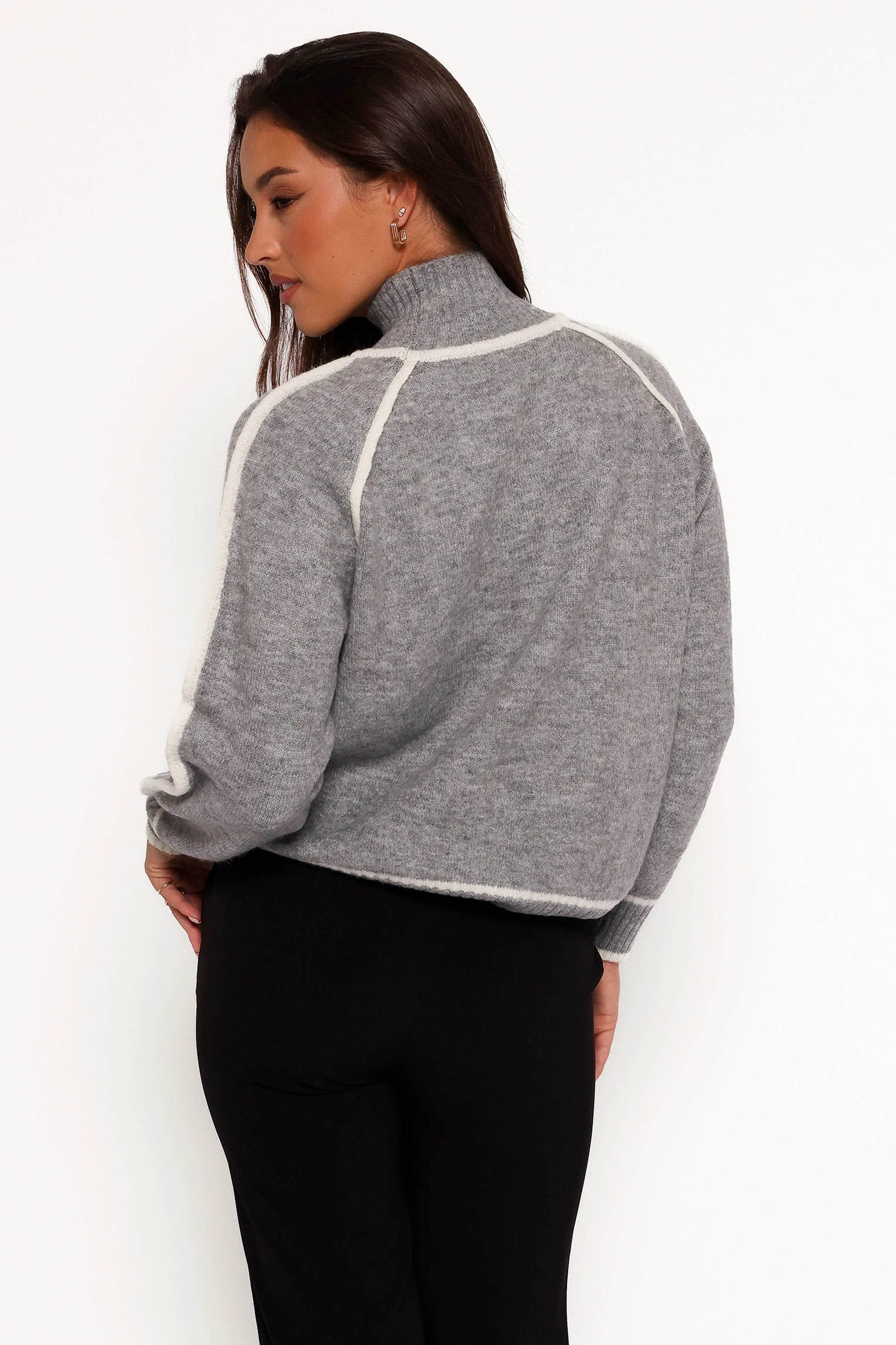Rylee Contrast Hem Knit Sweater Grey