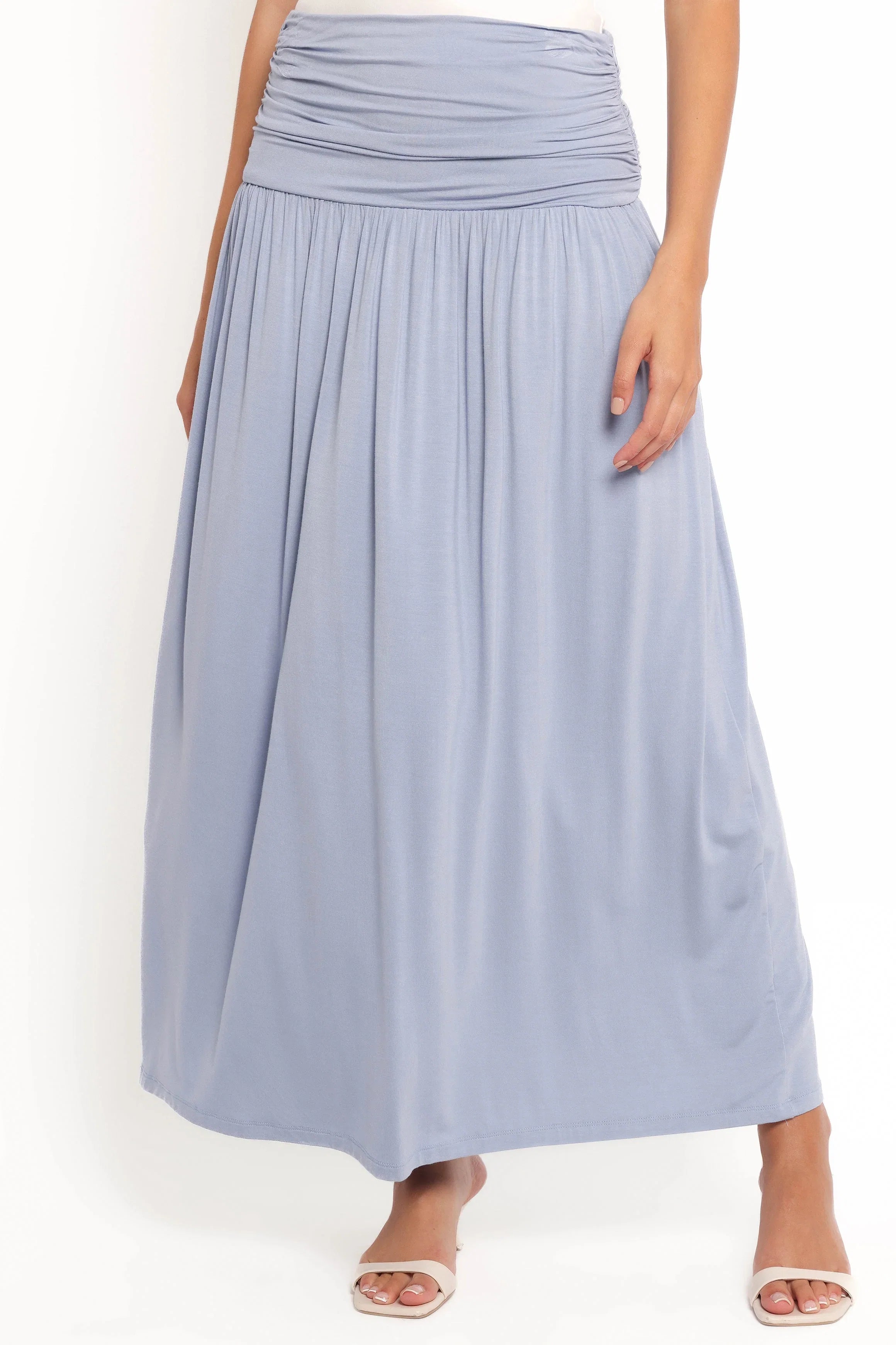 Lavia Ruched Knit Maxi Skirt Soft Blue