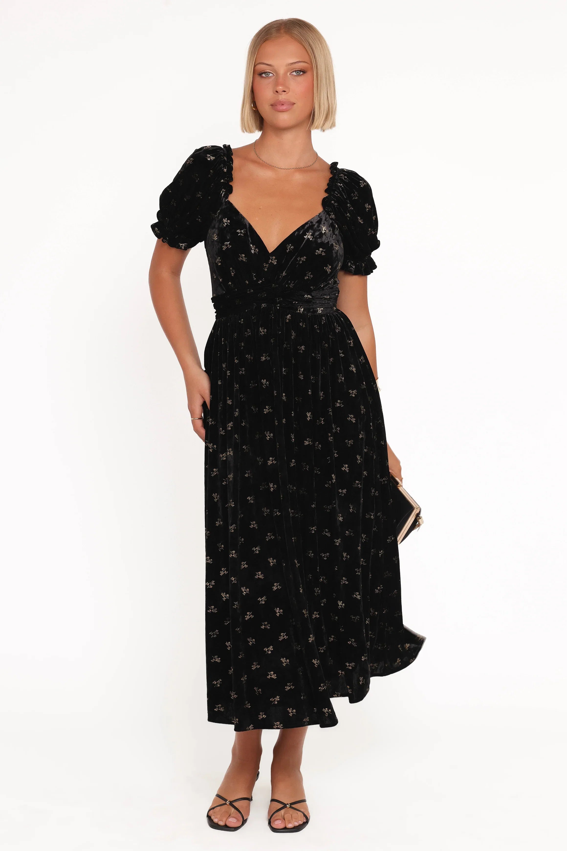 Farryn Maxi Dress Black Gold Velvet
