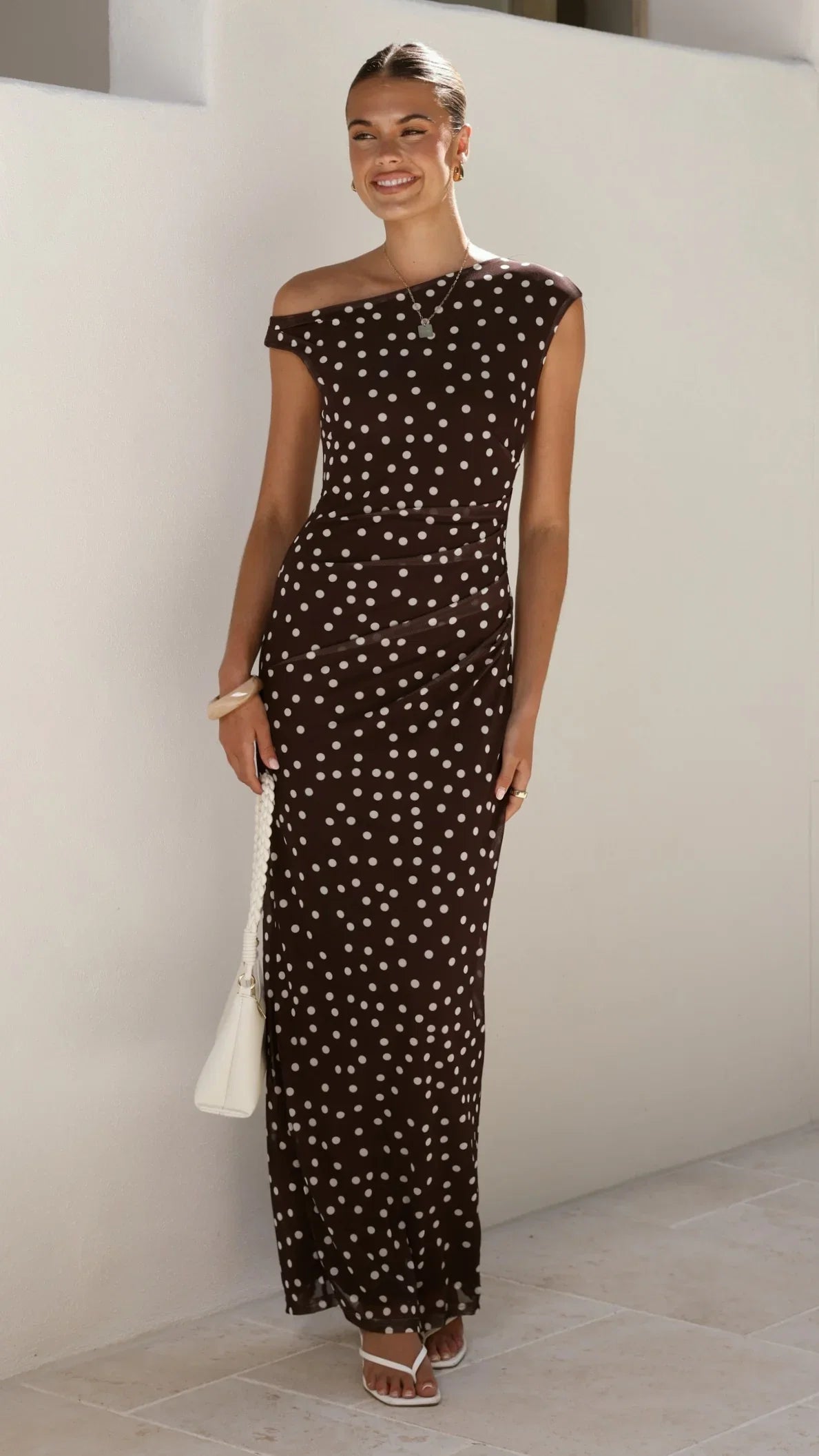 Lilani Maxi Dress Chocolate White Polka Dot