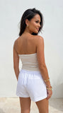 Riviera Stripe Button Tube Top Beige