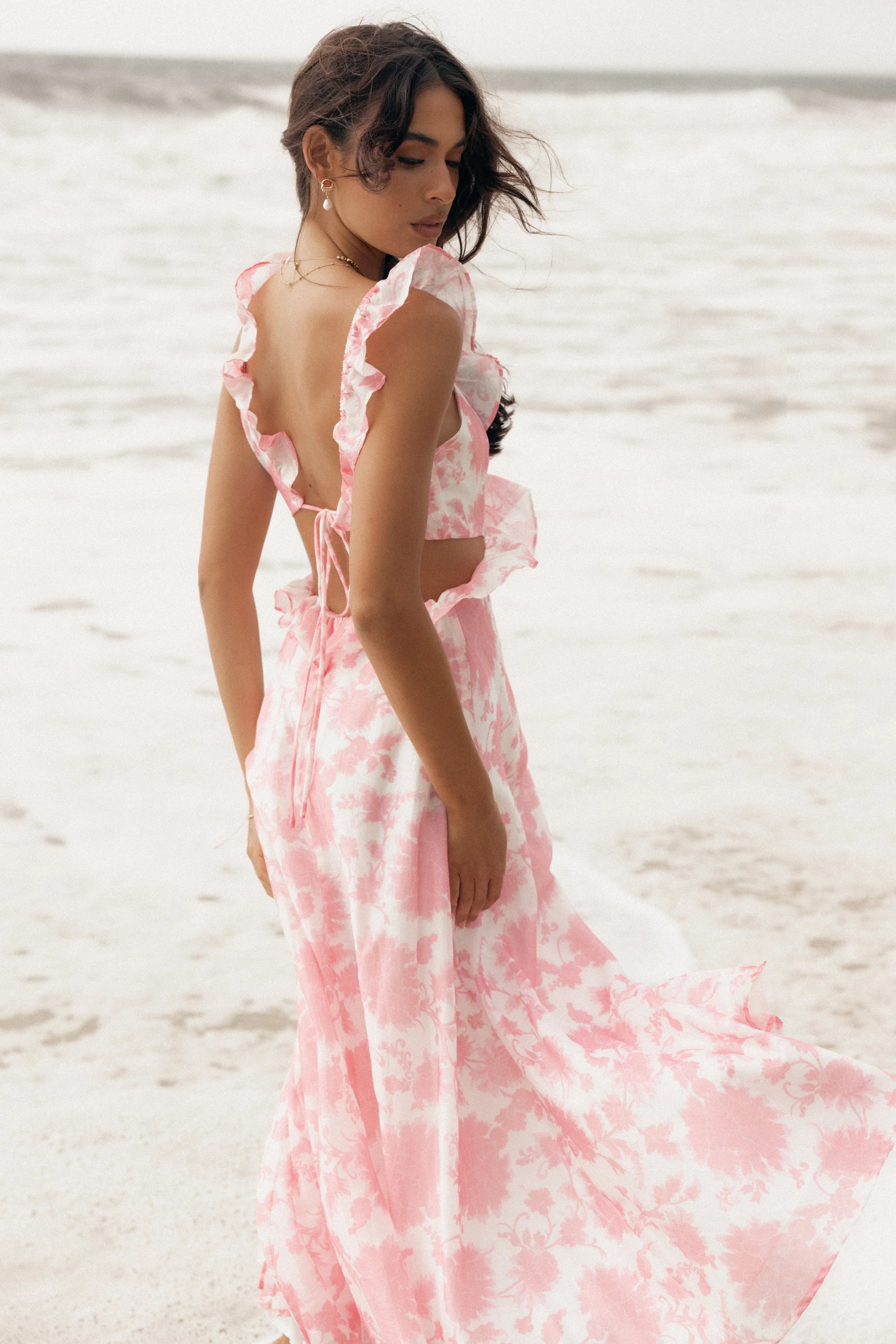 Rori Ruffle Maxi Dress Pink Floral