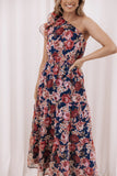 Layley One Shoulder Maxi Dress Navy Floral