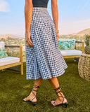 Coastal Picnic Cotton Gingham Print Midi Skirt