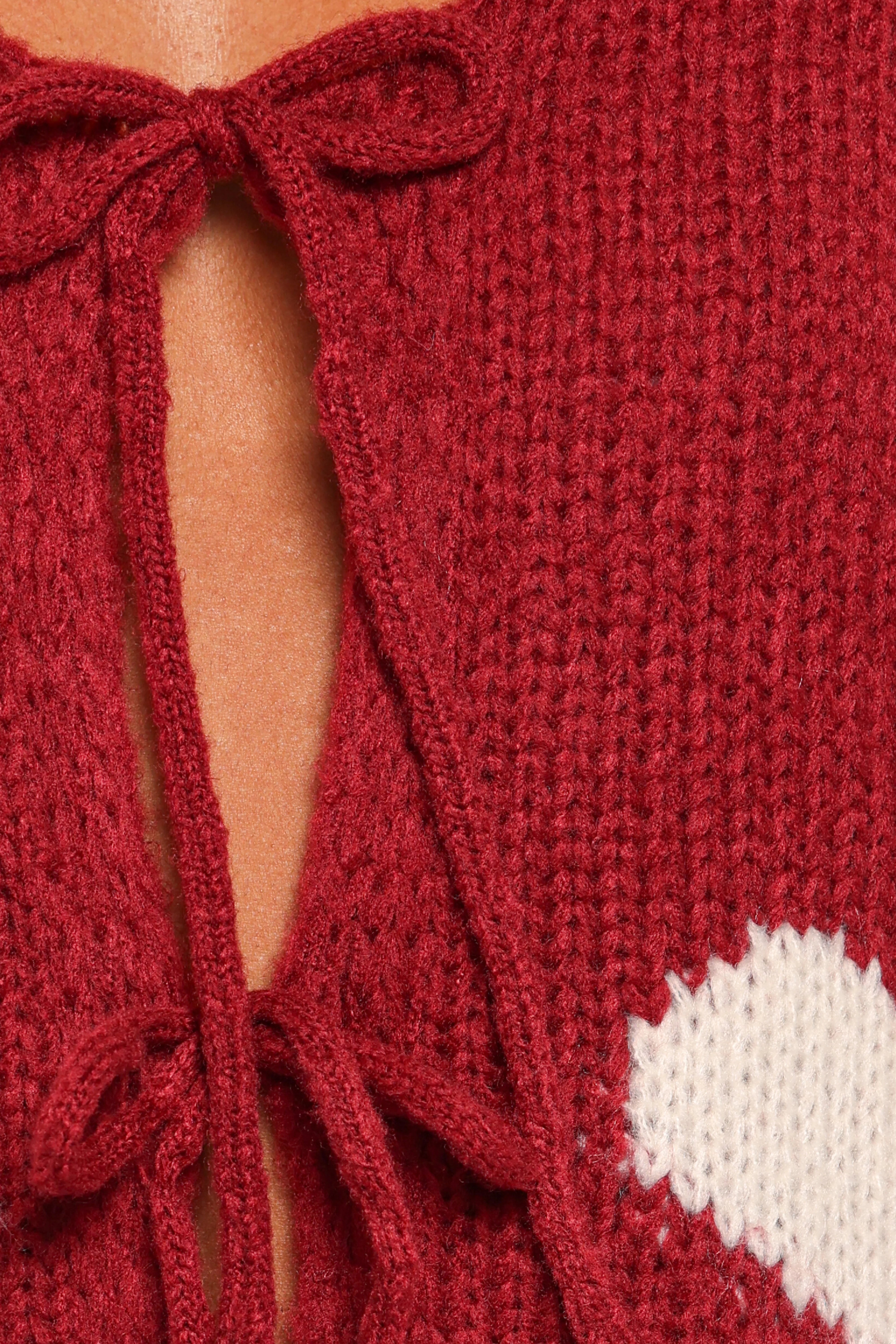 Nadine All Over Heart Tie Front Cardigan Wine