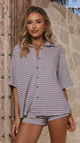 Sashi Button Up Shirt and Shorts Set Blue Stripe
