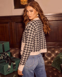 Maple Meadow Contrast Trim Houndstooth Cardigan