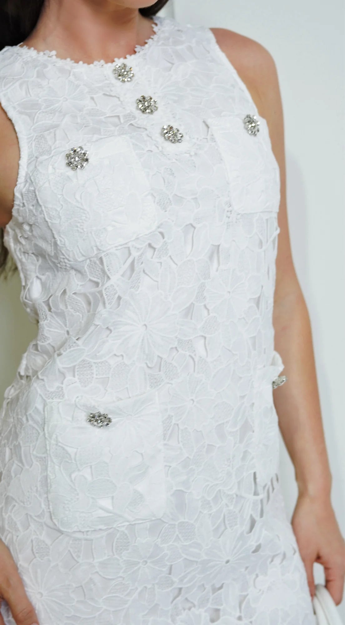 Belarus Crochet Lace Mini Dress Off White