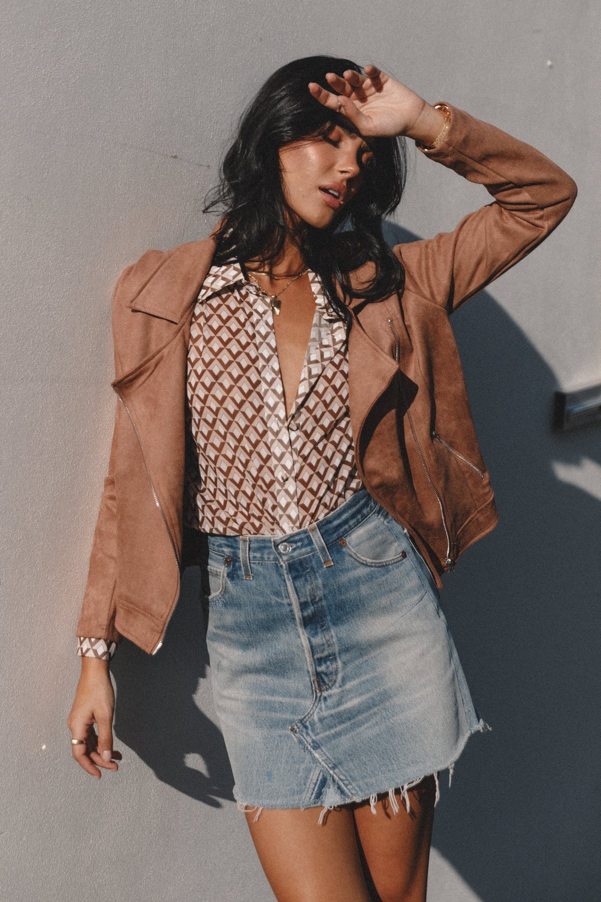Spencer Faux Suede Moto Jacket Tan