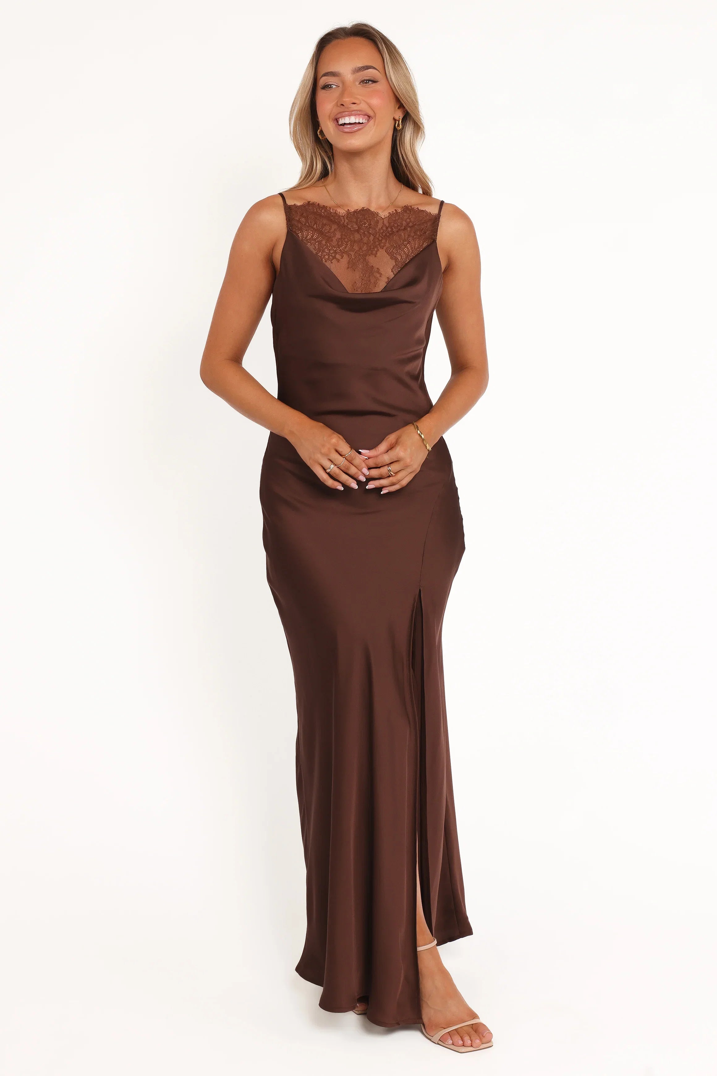 Evana Lace Maxi Dress Brown