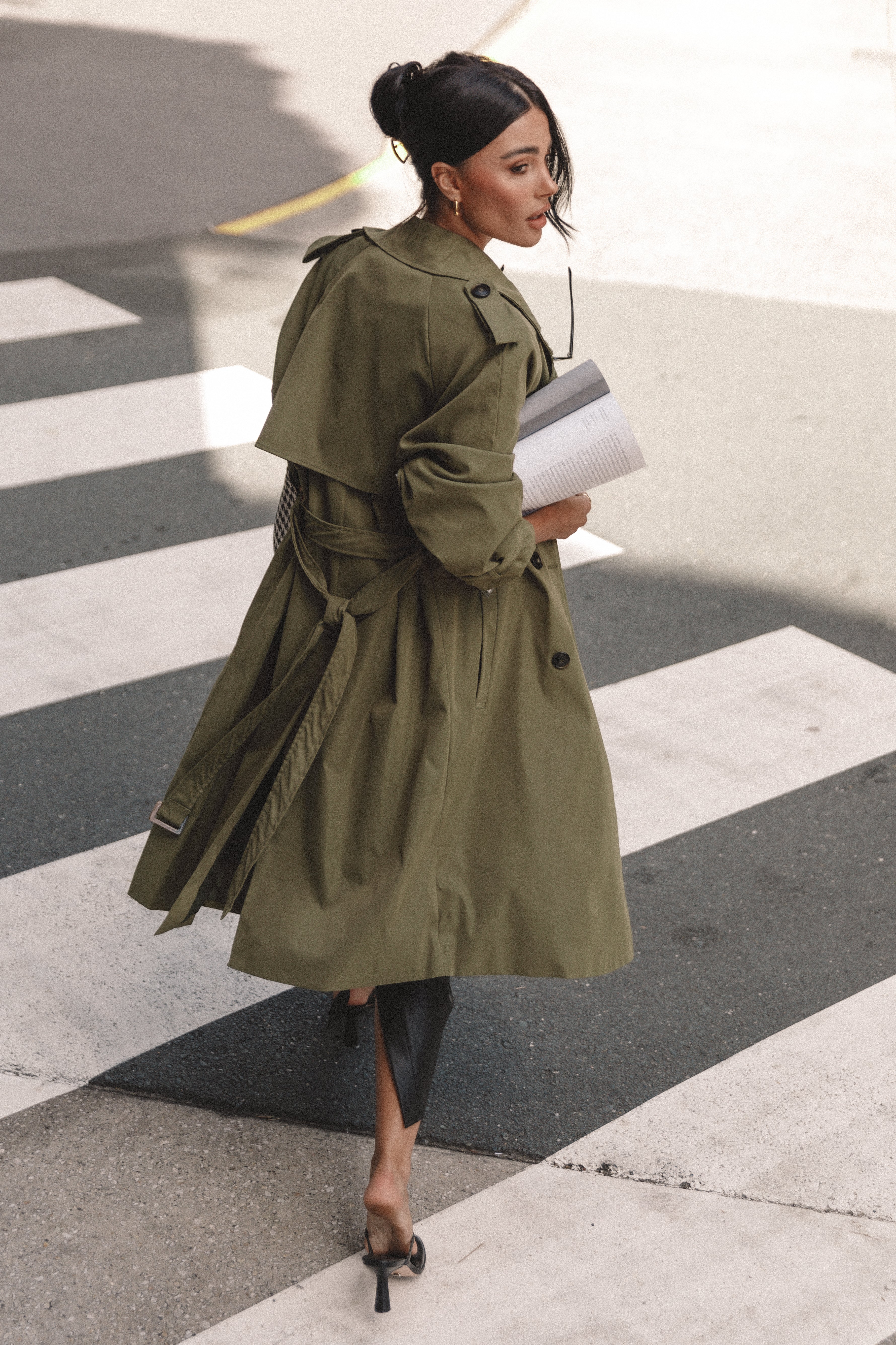 Trina Button Front Trench Coat Olive