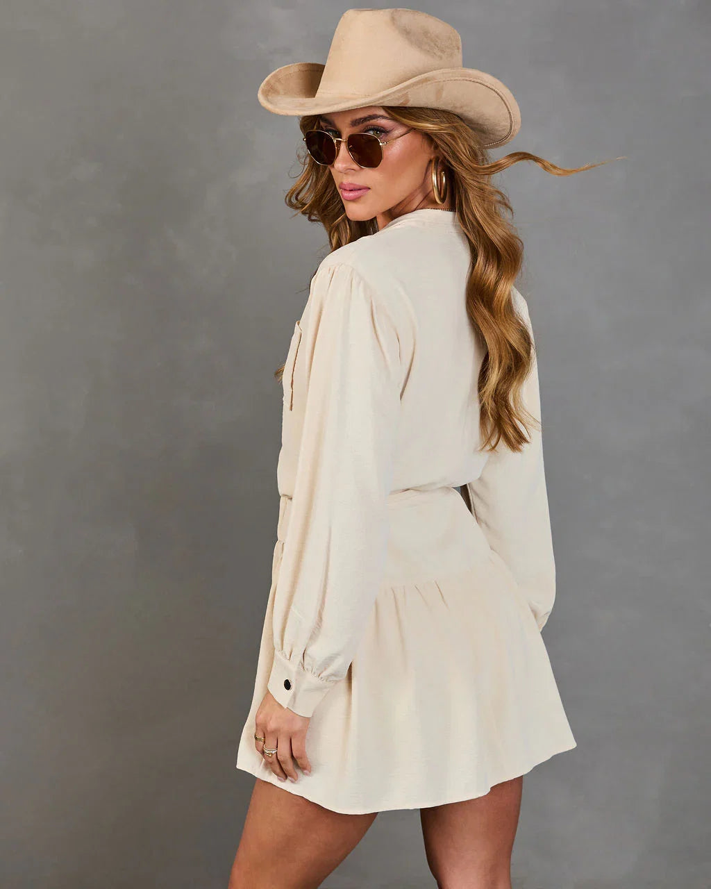 Countryside Charm Pleated Waist Tie Mini Dress