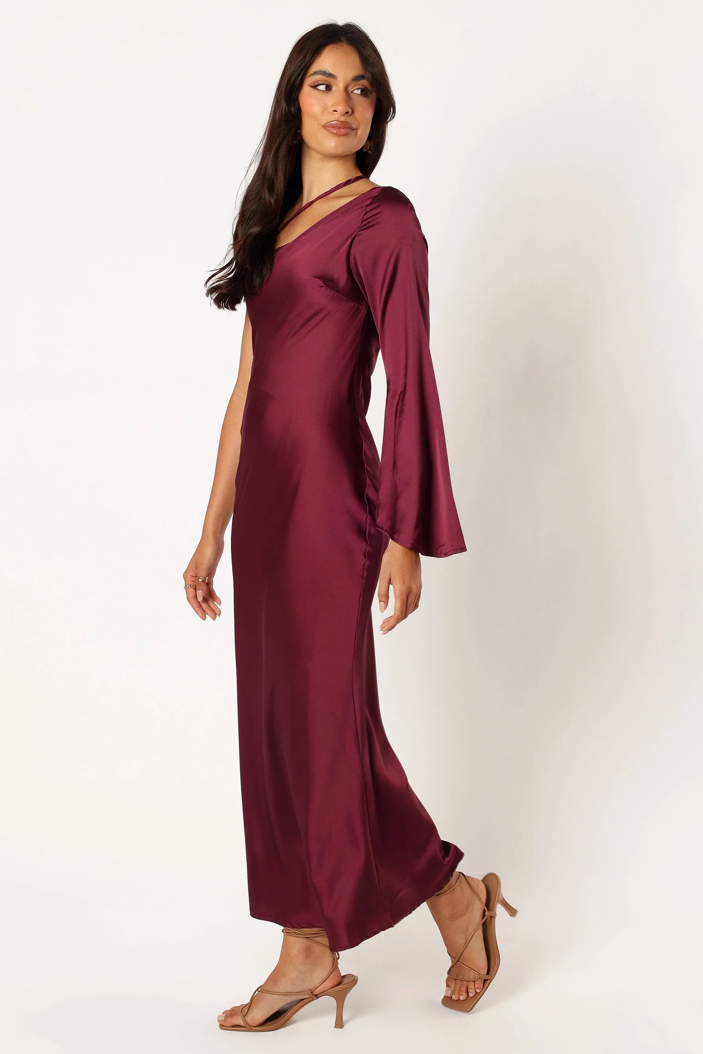 Moly One Shoulder Midi Dress Wine