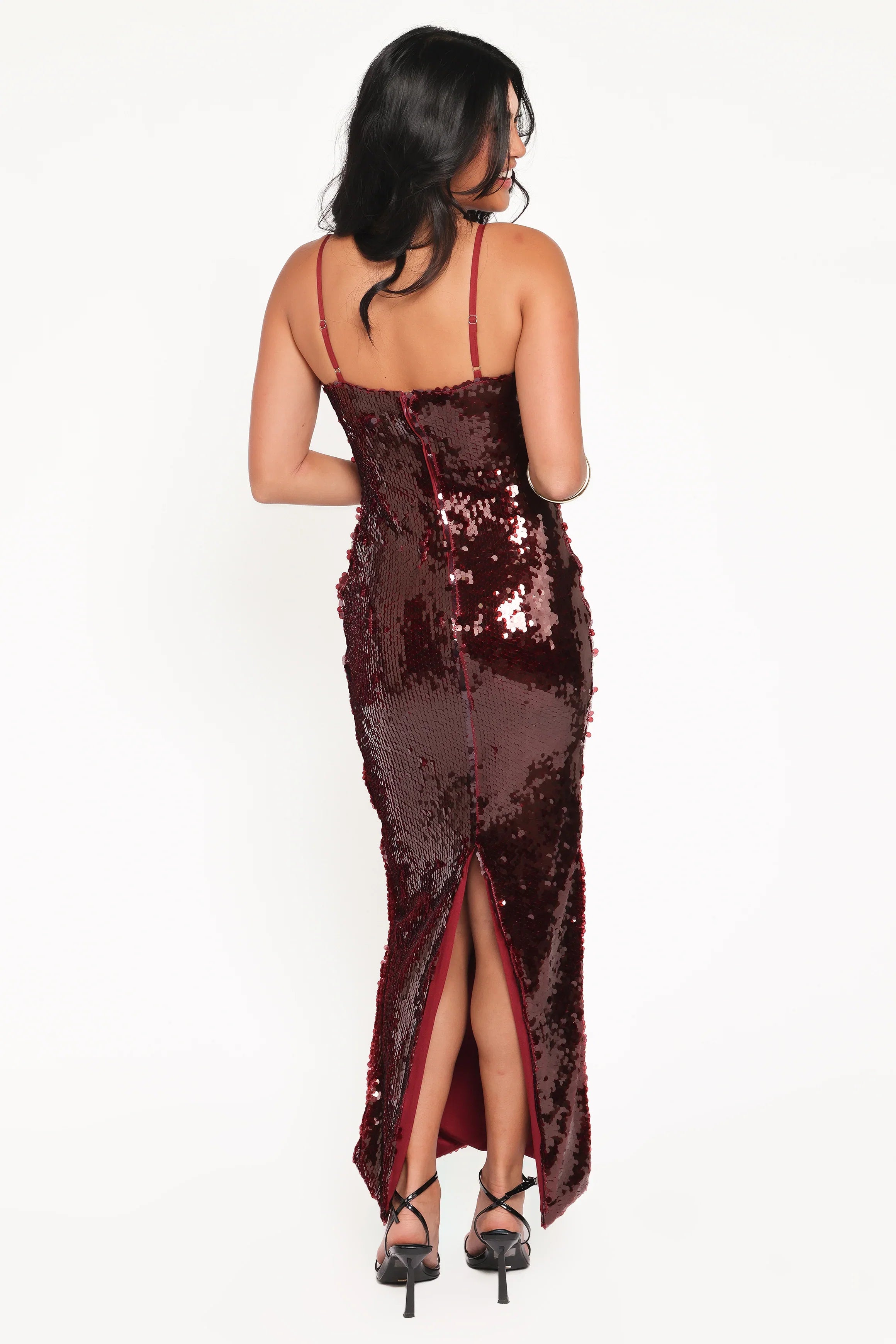 Orlena Sequin Midi Dress Burgundy