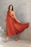 Selena One Shoulder Midi Dress Russet Bronze