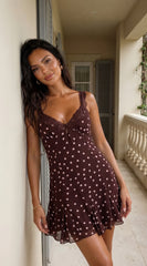 Caelisse Polka Dot Mini Dress Brown