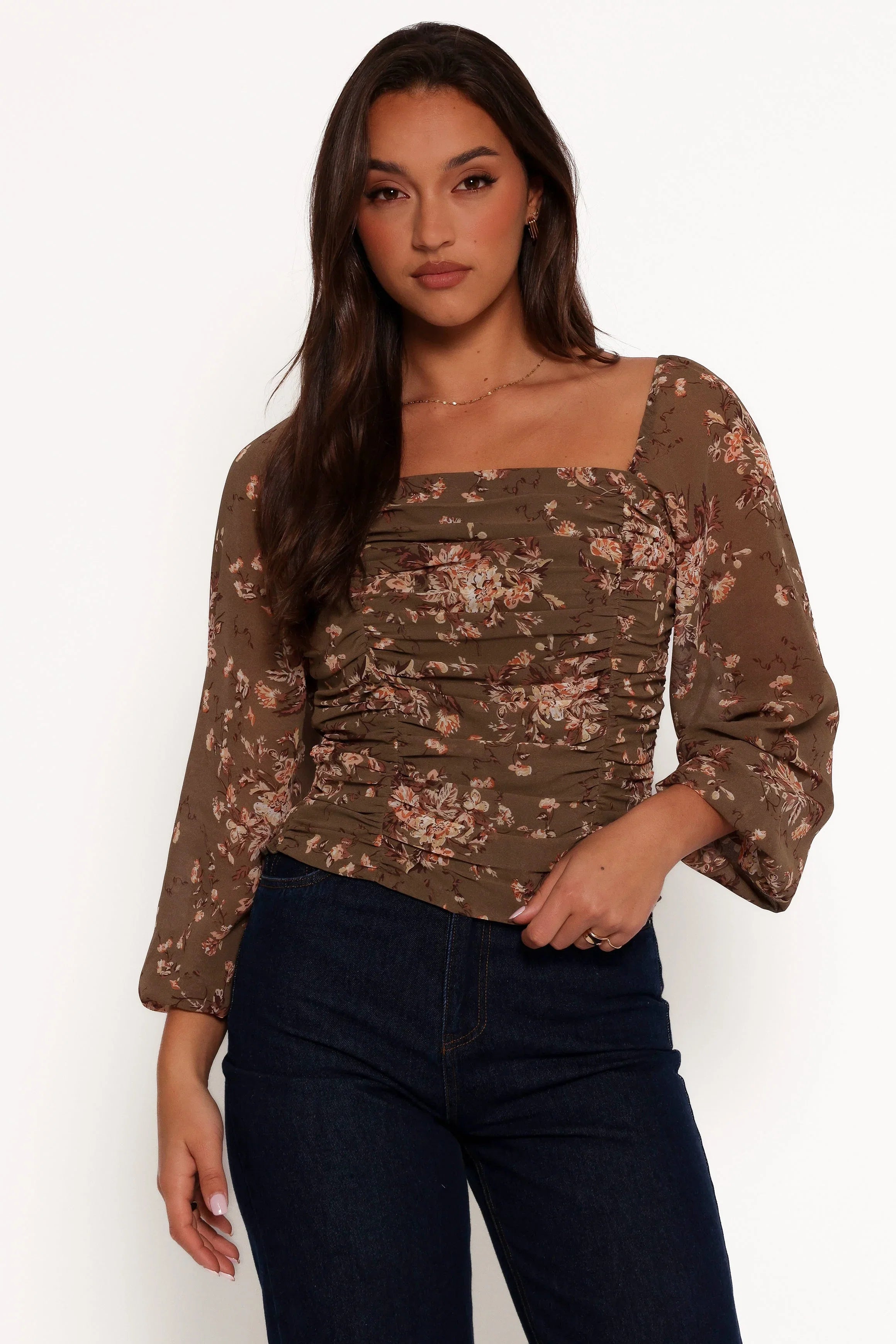 Maia Long Sleeve Top Olive Floral